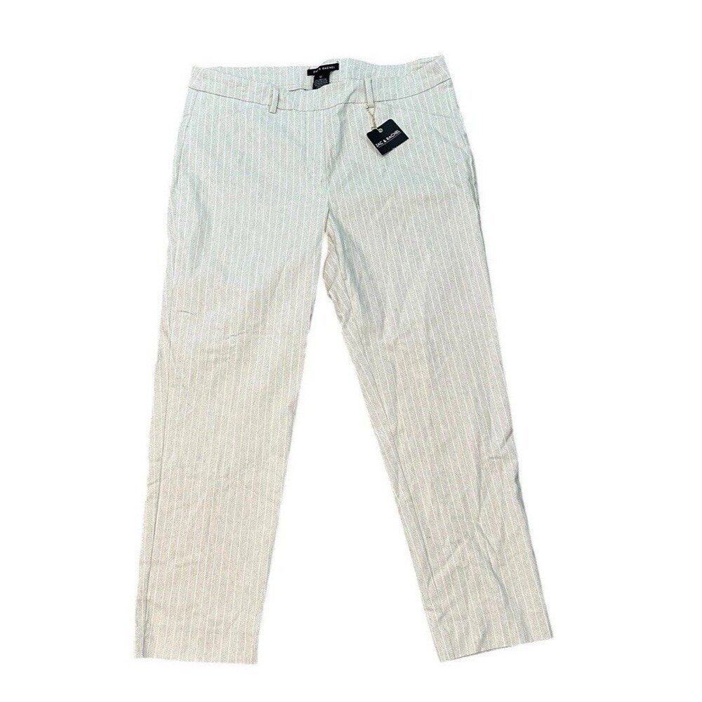 Zac & Rachel Womens 12 Straight Dress Pants Beige Pinstripe Pull On Casual NWT